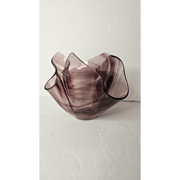 Purple Ribbon Art Glass Handkerchief Bowl Handkerchief Swirl Glass Bowl Purple - Picture 1 of 13